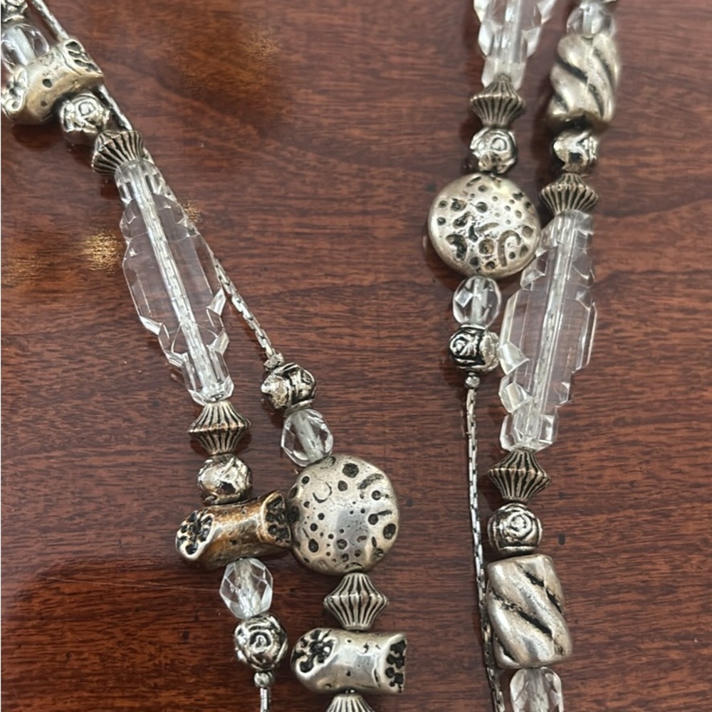 Artisan Silver and Clear Beaded Necklace